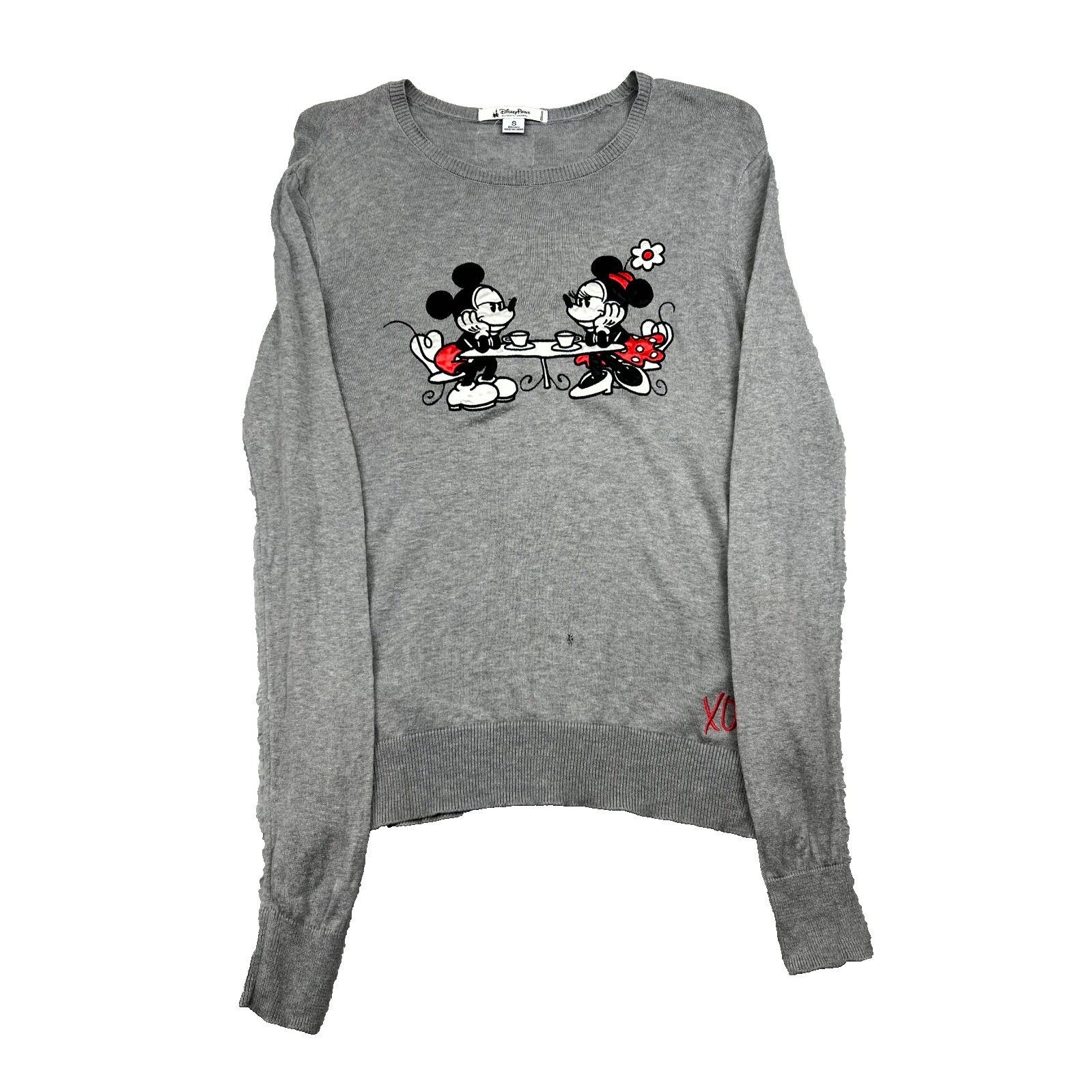 Disney Parks Sweater Womens Small Gray Mickey And Minnie Mouse Embroidered Knit